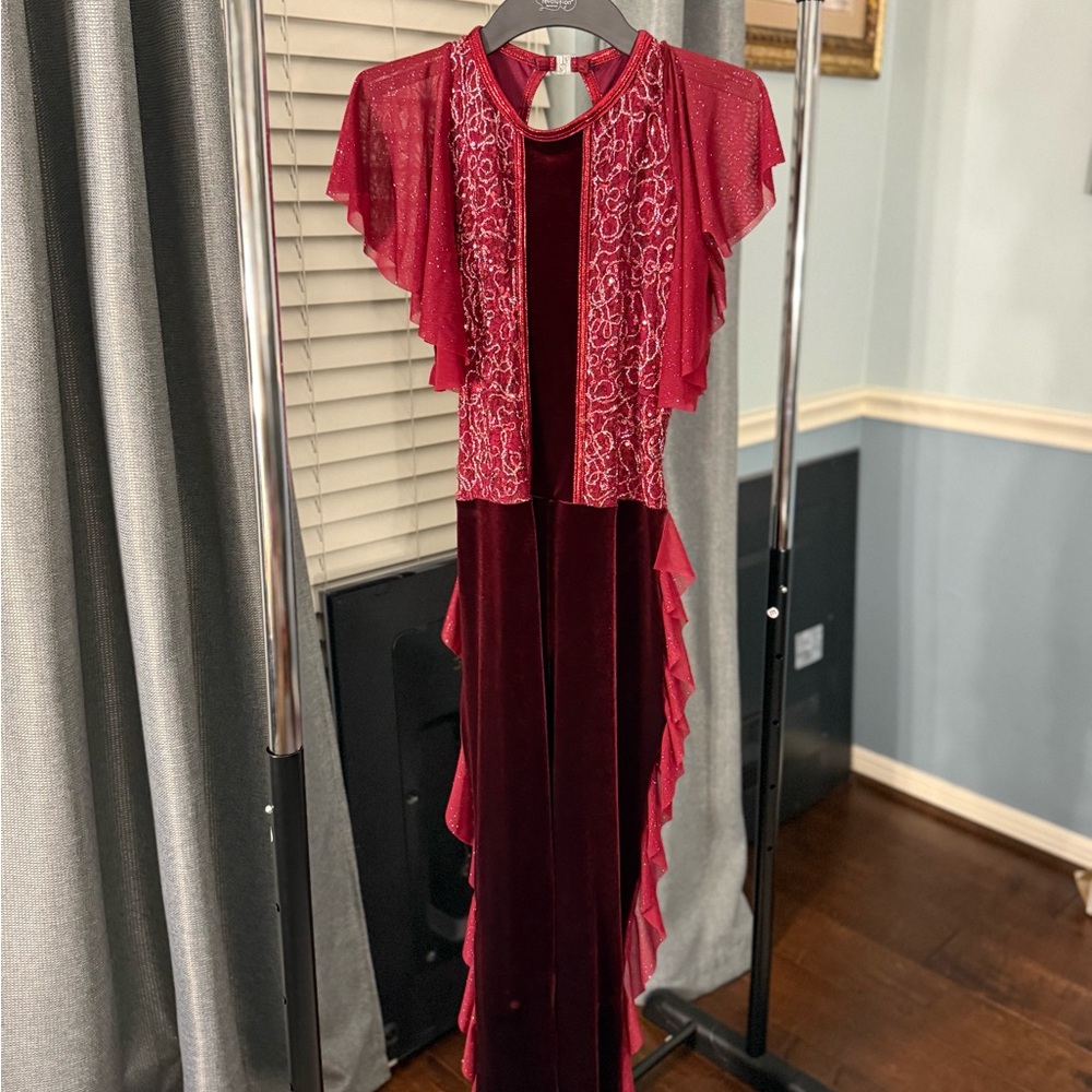 red/maroon velvet and lace lyrical/contemporary costume (no headpiece)
